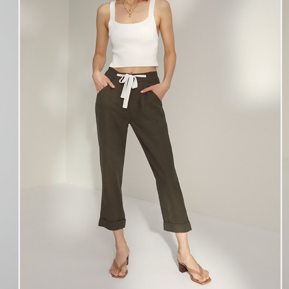 Aritzia Wilfred Allant Linen Silk Crop Navy Pants